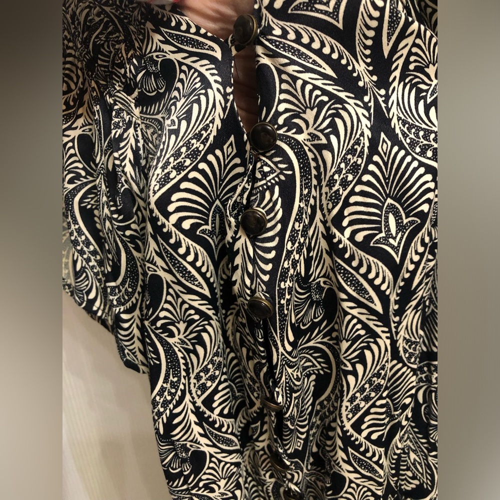 Anthropologie Black and Cream Patterned Jumpsuit - Picture 2 of 7